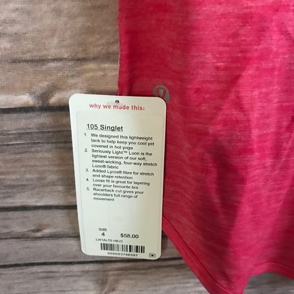 NWT HBJC LULULEMON 105 SINGLET TANK BOOM JUICE - Picture 5 of 6